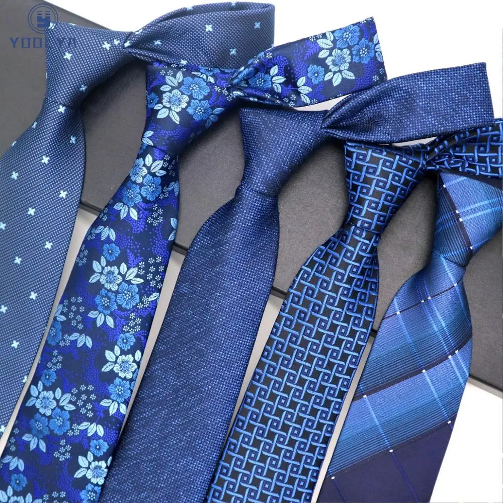 Модные Для мужчин s галстук 8 см синий шелковые галстуки цветочный точка жаккарда тканые классические шеи галстуки для мужской формальный
