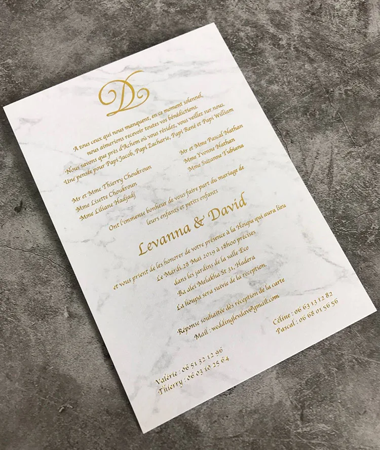  Simple Gold Foil Marble Design Flat Wedding Invitation Cards - 32857388819