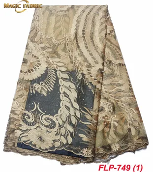 

gold african lace fabric 2018 high quality lace french mesh fabric beaded stones nigerian swiss lace fabrics for dress FLP-749
