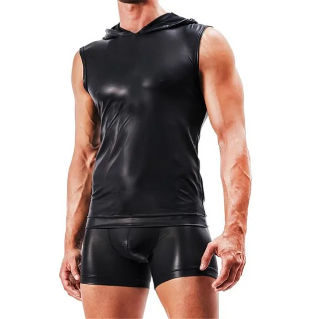 Reviews  New Fashion Brand Male Hot Sexy Clubwear Black Faux Leather Undershirt Tops Elastic Gay Men Lingerie Leotard Bodysuit