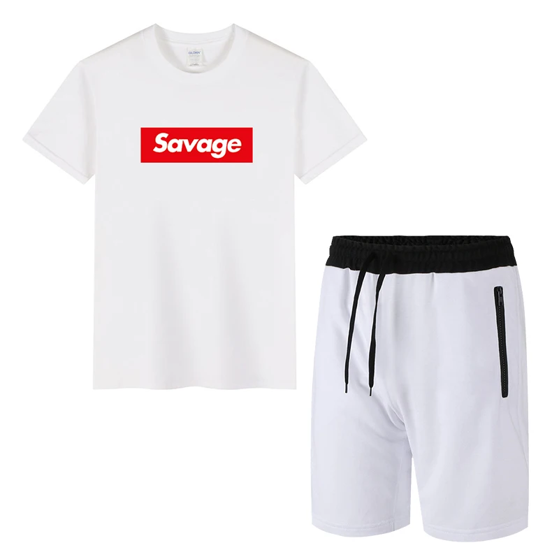 

Suit Men's Summer Cotton T-shirt Printing With Sports Shorts Two-piece Casual Sports Style
