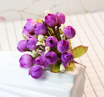 Zinmol красочные шелковые искусственные цветы 15 голова Мини Роза для домашнего декора для свадьбы Маленькие розы цветок букет украшение - Цвет: A purple
