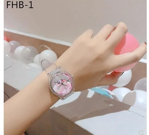 

Cute simple transparent watch female pink cartoon casual wild watch