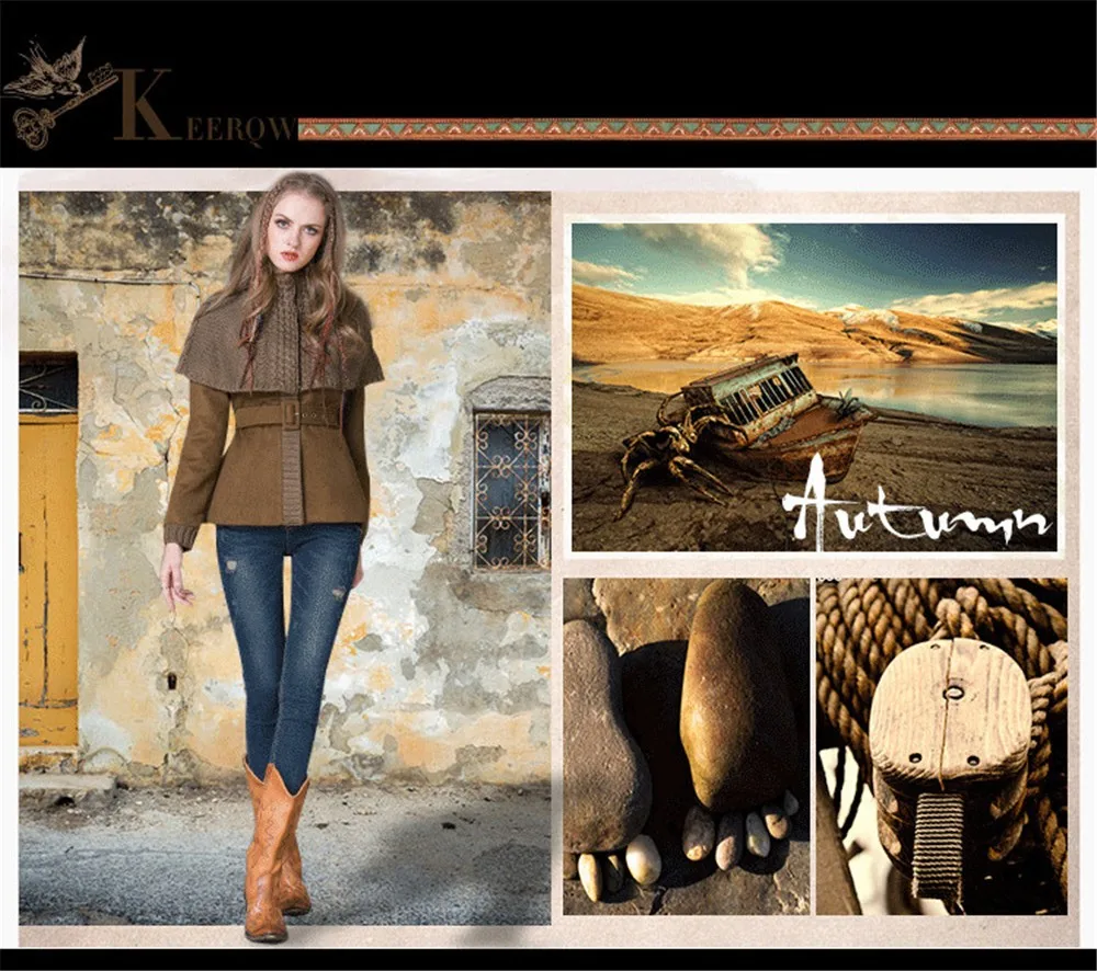 Vintage Fake 2 piece Winter Cloak Women Coat Wool Coats Long Sleeve Knitting Cloak Woolen Coat Patchwork Belted Bodycon Casacos (3)