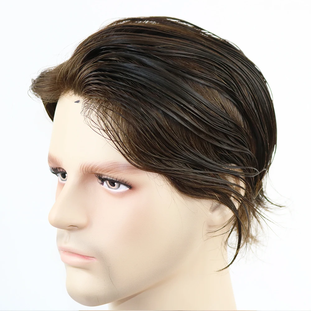 Polegada de Pele Base de Prótese de Cabelo dos Homens Peruca de Cabelo com Perucas de Cabelo Polegada Super Fino Homens Peruca Mono Remy Indiano 7×9 6×8