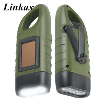 

Portable LED Hand Crank Dynamo Solar Power Flashlight Torch for Outdoor Camping Mountaineering Travel Kit Lamp Built in Battery