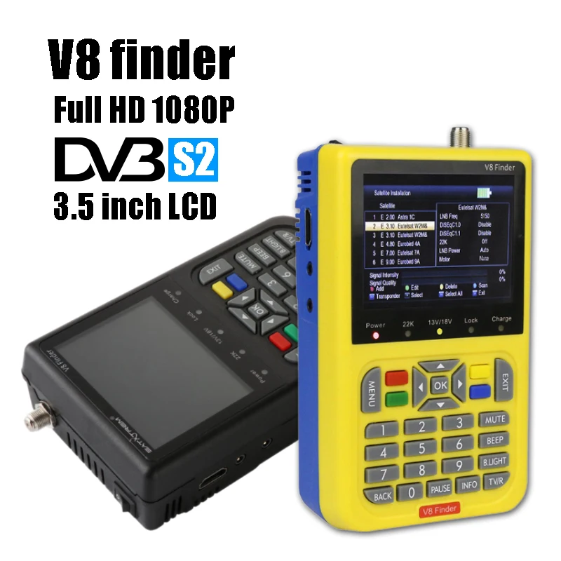 

Satxtrem V8 Finder DVB S S2 Full HD 1080P Digital Satellite TV Receiver MPEG-4 3.5 inch LCD Black Yellow Sat Meter Receptor