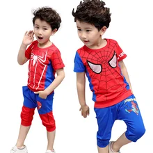 Liuyi/ летний костюм для мальчиков; костюм Человека-паука для маленьких детей; одежда для выступлений; хлопковый костюм из двух предметов