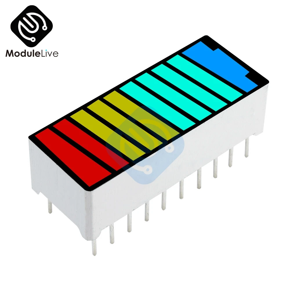 5 шт., 10 сегментов, 4 цвета, светодиодный индикатор уровня заряда батареи, красный, желтый, зеленый, синий, многоцветный, 5 В, светильник