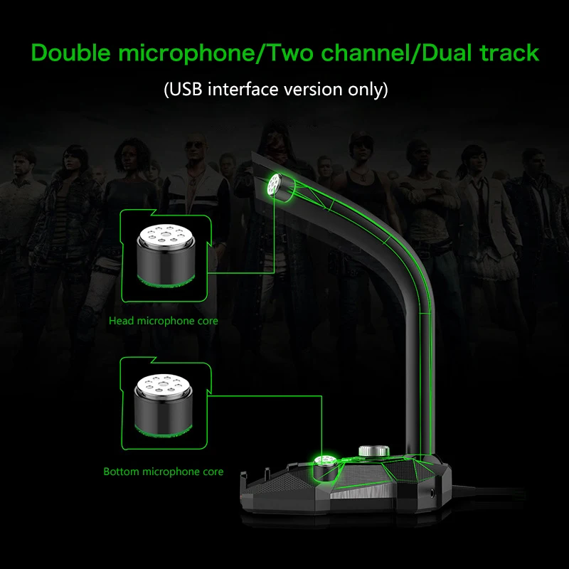 Динамический проводной игровой конденсаторный микрофон USB студийный игровой микрофон 360 ПК для компьютера Настольный профессиональный двойной светодиодный микрофон