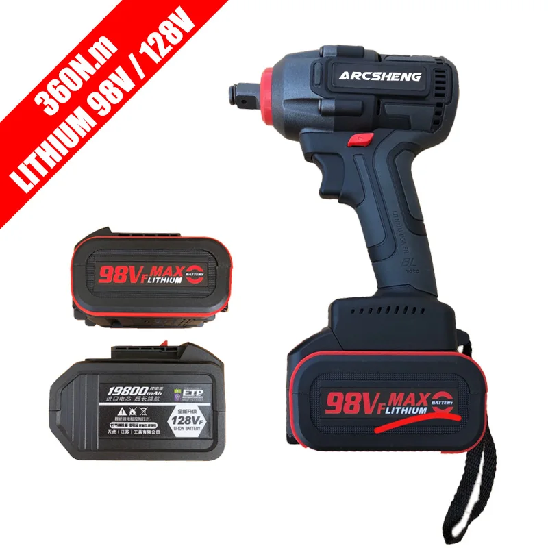 Brushless Cordless Electric Wrench Impact Socket Wrench 98V/128V 19800mAh Li Battery Hand Drill