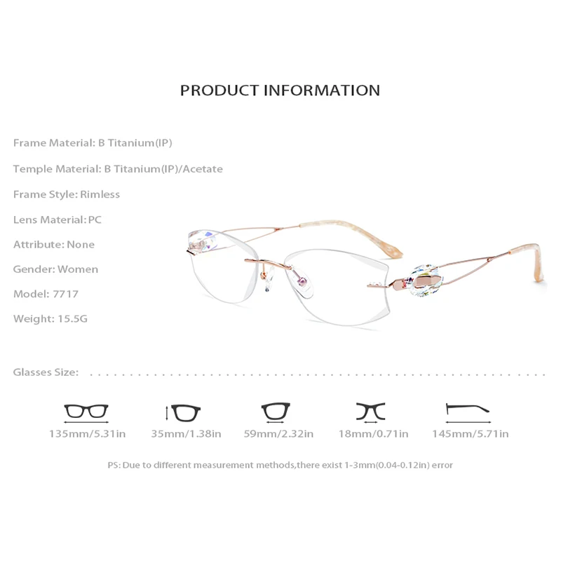 B проволока титановая оправа для очков женские Роскошные Алмазные обрезные женские бескаркасные оптические очки без оправы женские очки 7717