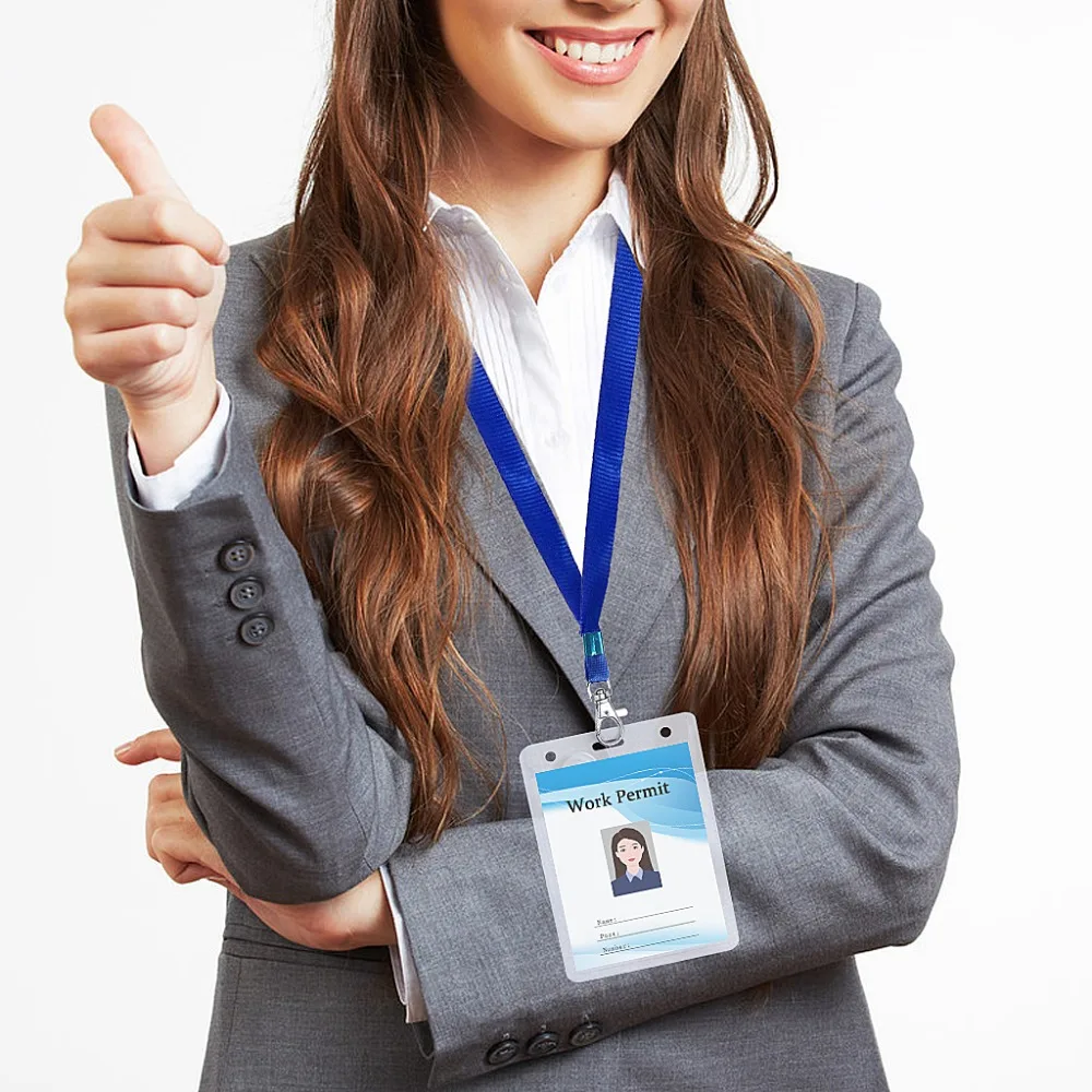 6 Packs of ID Card Holder With Blue Metal Clip Neck Lanyard 4.723.15inch Transparent Badge Card Holder For Office Exhibition Staff Group Members (4)