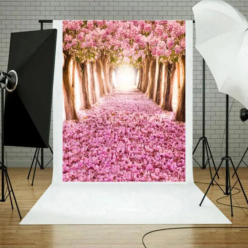 

0.9*1.5m Pink Flowers Road Photo Backdrops Prop Vinyl Thin Fabric Cloth Printed Photography Background Cloth For Photo Studio