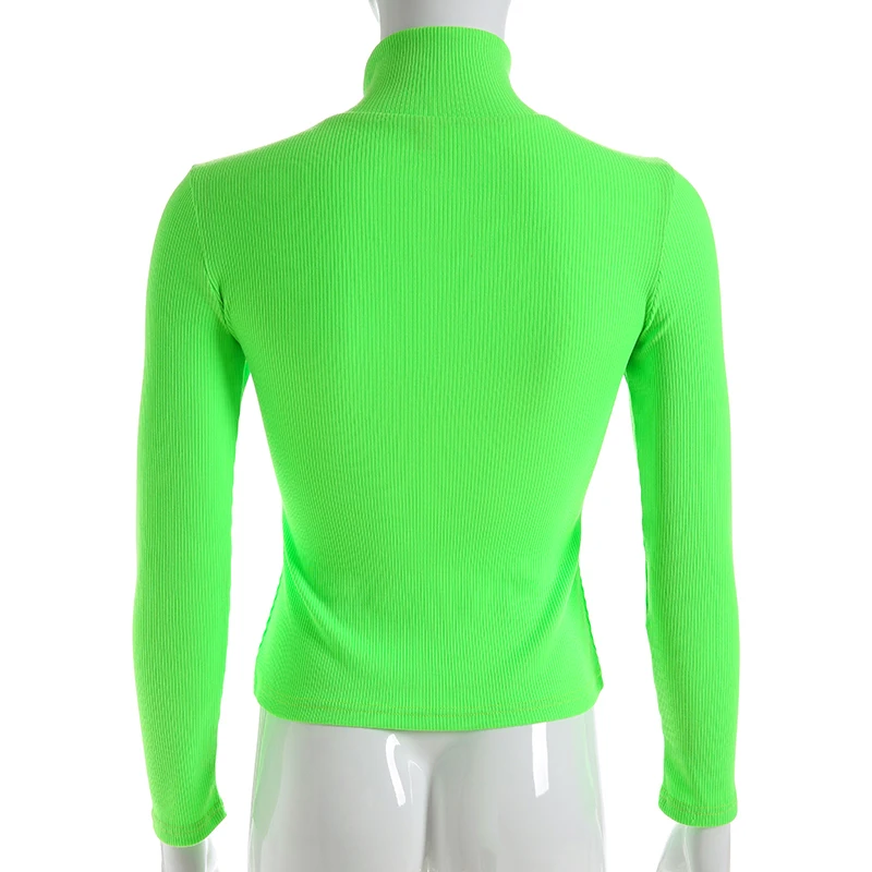 Зимняя водолазка футболка с длинным рукавом Женские топы флуоресцентный зеленый Модные женские футболки повседневная трикотажная рубашка
