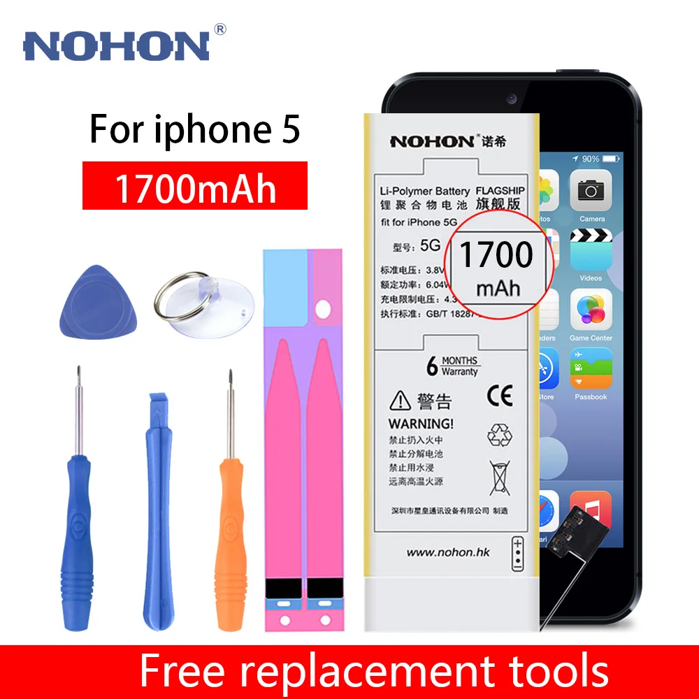 NOHON батарея для iPhone 5 5S батарея 1700mAh Замена батареи мобильного телефона на iPhone 5 5S бесплатные инструменты Розничная посылка