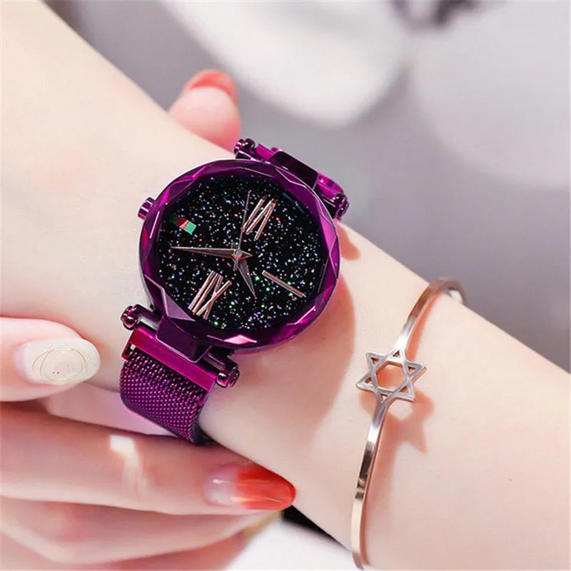 

Luxury Purple Vibrato Ladies Watches Starry Sky Magnetic Waterproof Watch Female Gift Wrist watch relogio feminino montre femme