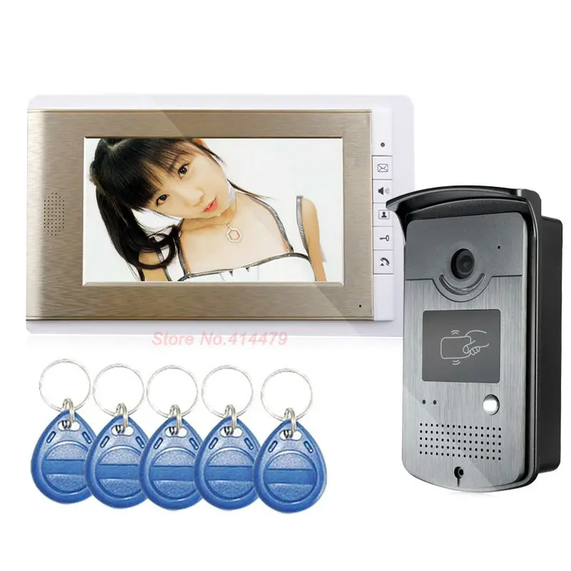 

Wholesale Wired 7 inch Color Video Door Phone Intercom System ID RFID Keyfobs IR Outdoor Camera TFT Monitor