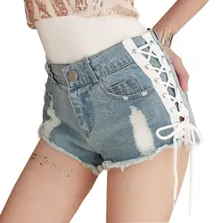 Корейский стиль для женщин шорты для Booty Высокая талия пикантные супер мини микро лето Модные шорты из денима Клубная вечерние пляжные