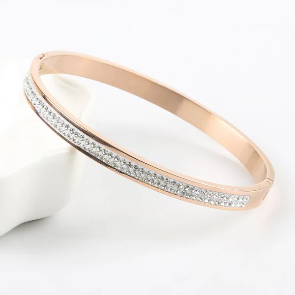 Женская мода розовое золото серебро два ряда Кристалл Rhinestone проложить браслеты из нержавеющей стали Изысканный Сияющий девушка подарки - Окраска металла: Rose Gold