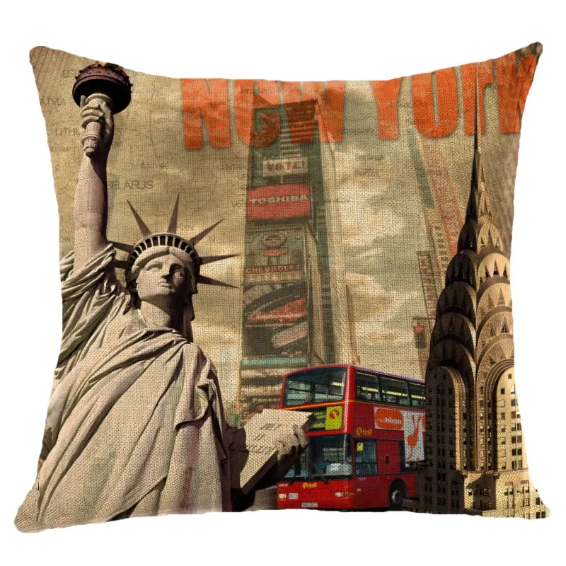 Декоративные Чехлы для подушек в винтажном стиле с изображением города Нью-Йорк, Лондон, Рим, уличные ориентиры, наволочки для дивана, домашний декор, автомобильные подушки - Цвет: 3