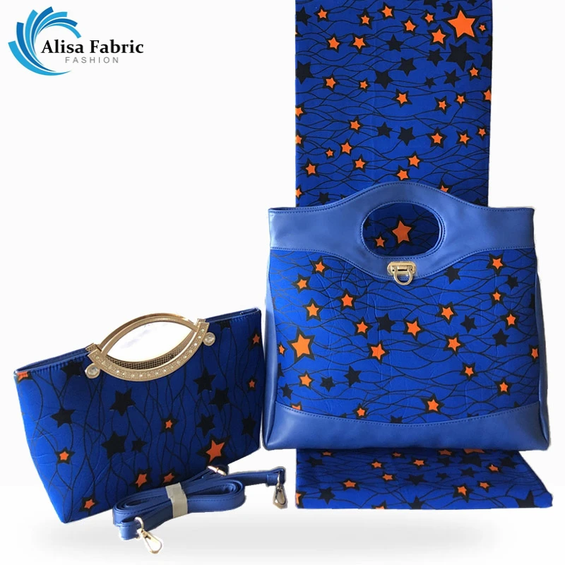 

African Wax Hollandais Fabric 6 Yards/pcs Matching High Quality Two Wax Bag.2019 Fashion Woman's Prints Wax Handbag For Party