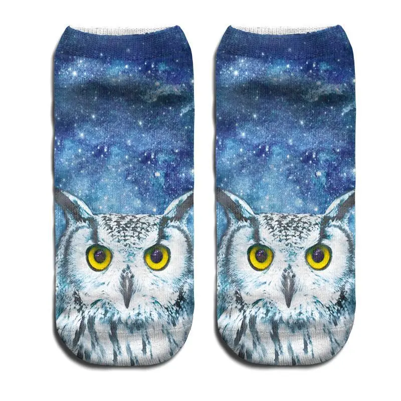 Модные 3D милые короткие носки женские Харадзюку принт Kawaii животных Сова Теплые ботильоны забавные носки для девочек Подарки на день