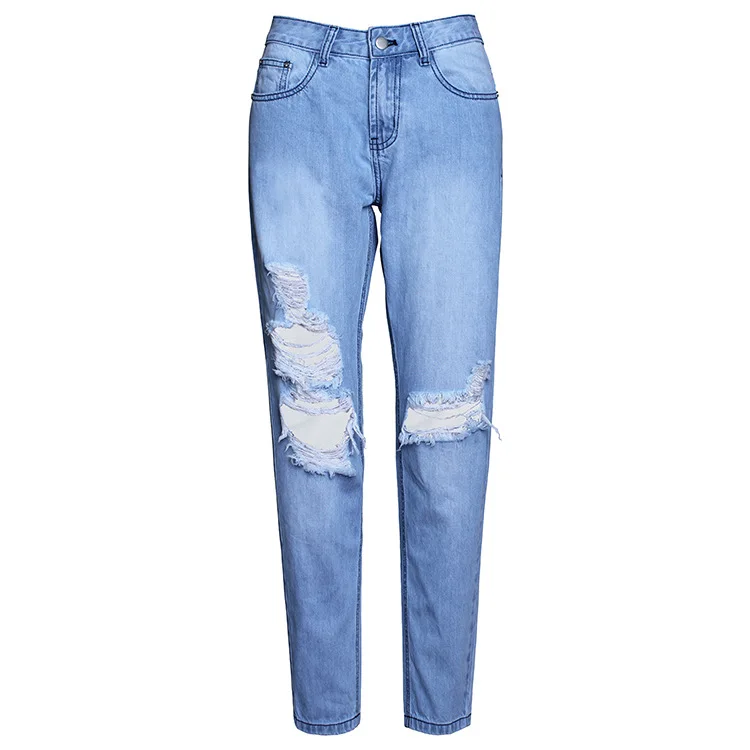 

High Waist Jeans Full Length Pencil Skinny Stretchable Fashion Hot Style Sexy Scratched Ripped Boyfriend Blue jeans For Women