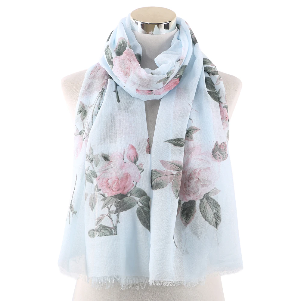 OLOME, модный белый цветочный шарф из вискозы, шаль, накидка с розами, розовые женские шарфы, палантины для женщин, хиджаб, платок
