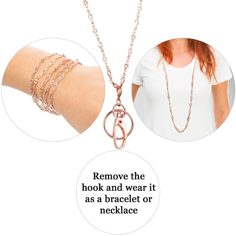 Idclip модное женское ожерелье-шнурок с кулоном из нержавеющей стали шнур для держатель удостоверения личности и ключей (серебро, золото