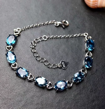 

S925 silver natural blue topaz bracelet natural gemstone bracelet romantic Lovely Peach heart women girl party gift jewelry