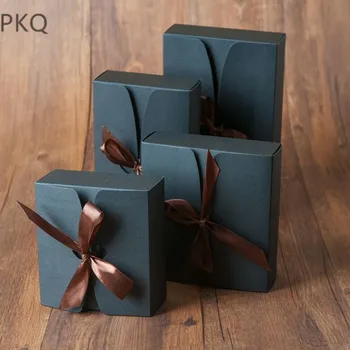 

40pcs Free Shipping Black Gift Packing Boxes Cardboard Paper Carton Box Gift Box Kraft Large Gift Packaging Box With Ribbon