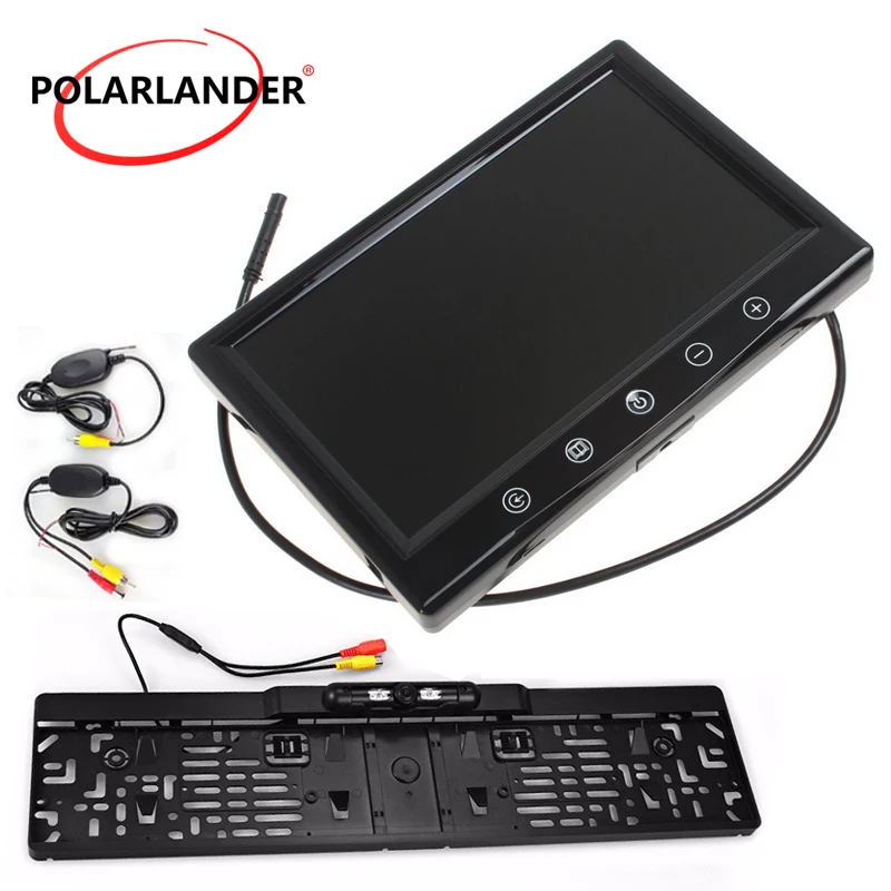 

9" TFT Car Monitor Silver/Black HD Desktop Reversing Camera Wireless Transmitter Parking Monitor 16 LED European License Plate