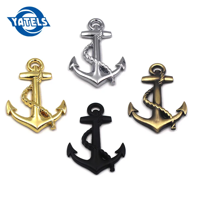 

high quality chrome metal boat mooring car sticker logo decoration metal cross pirate anchor logo car decals car accessories