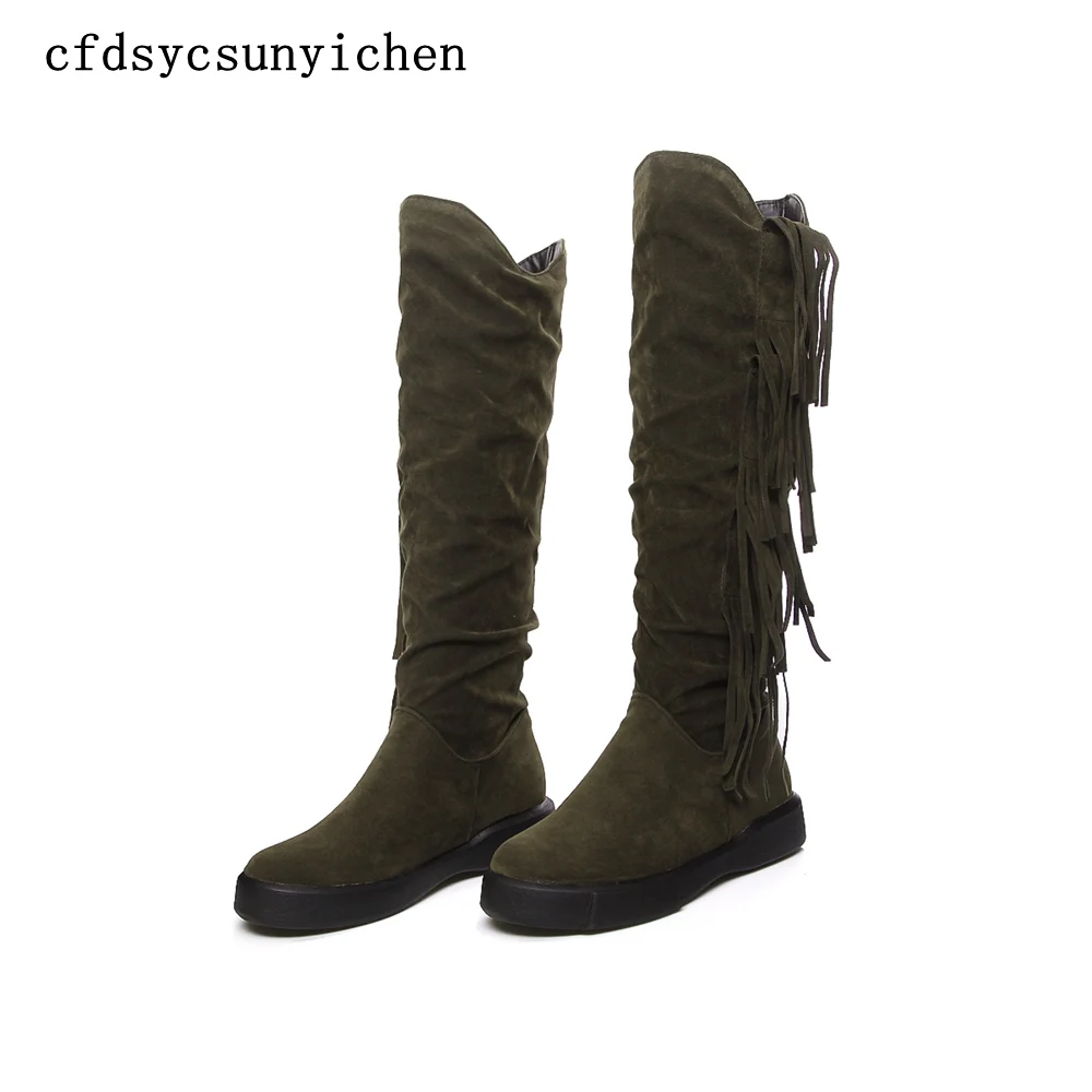 

Women Shoes Knee-High Boots Apricot Green Black Big Size 10 High Quality Brand Women Shoes BK-QME-9777-3