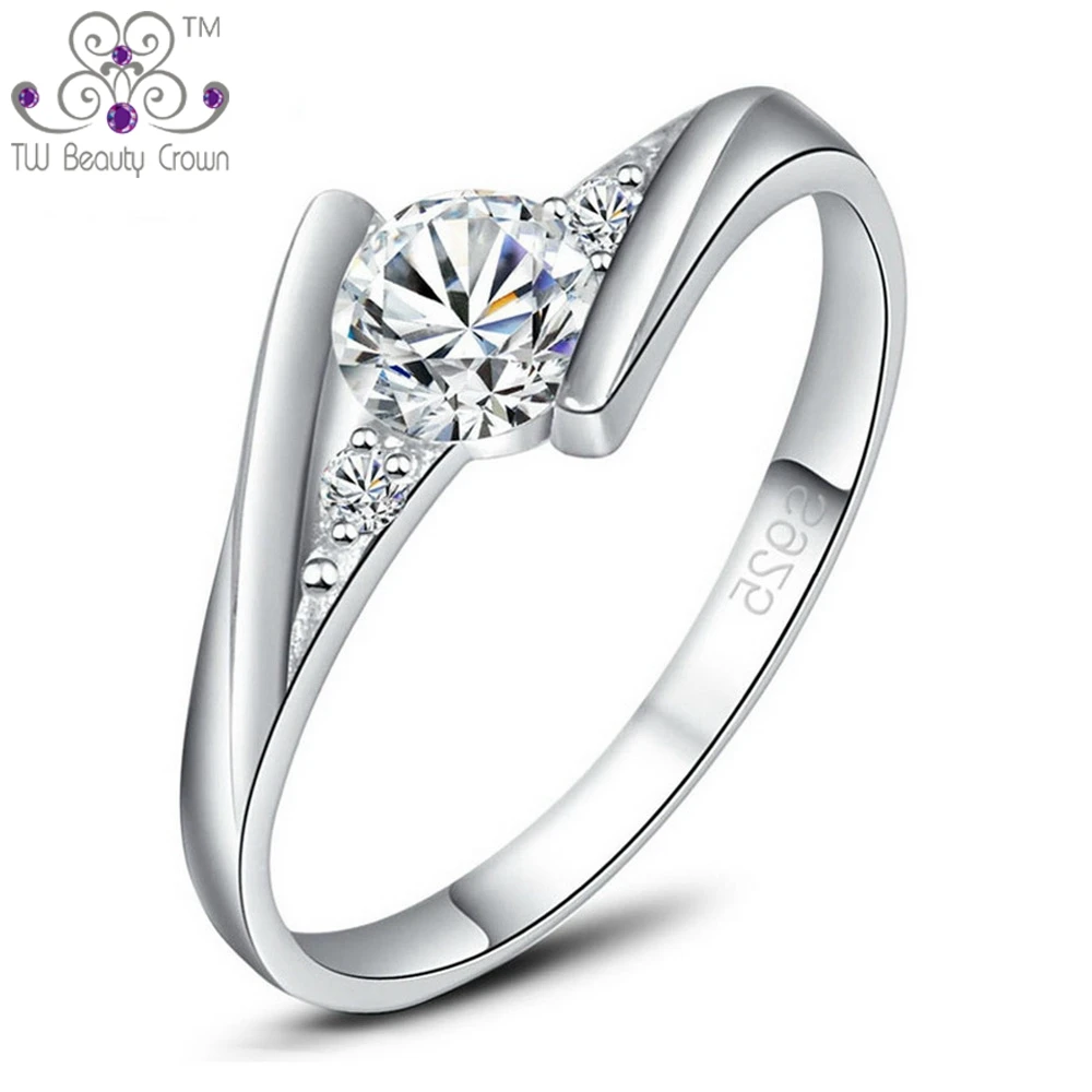 1 Pc Genuine 925 Sterling Silver Wedding &amp Engagement Jewelry Elegant Shinning Clear Cubic Zirconia Middle Finger Ring For Women |
