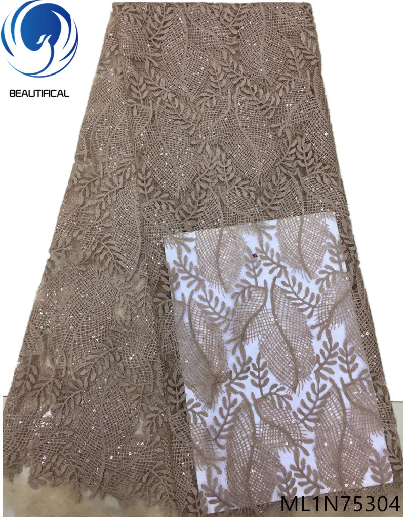 

Beautifical french tulle laces fabric 2019 high quality lace dress nigerian lace fabrics with beads for women 5yards/lot ML1N754