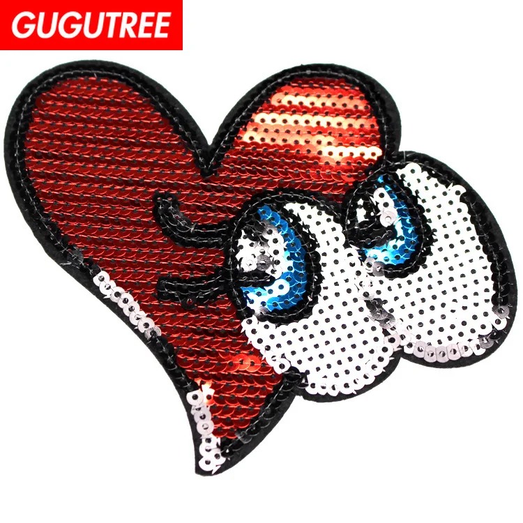 

GUGUTREE embroidery Sequins big love heart patches eyes patches badges applique patches for clothing XC-445