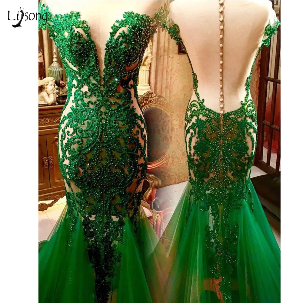 Изумрудно-зеленое вышитое бисером длинное платье русалки для выпускного вечера, кружевные пикантные вечерние платья для выпускного, вечернее платье с открытой спиной, Vestidos Longo