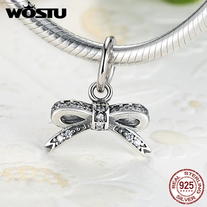 WOSTU подлинный настоящий 100% Стерлинговое Серебро 925 пробы сверкающий лук узел