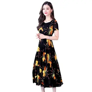 

2019 Summer Women Bohemian Style Floral Print Chiffon Dress Female Elegant Ruffles A Line Maxi Dress Lady Plus Size Vestido Z51