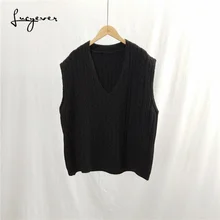 Lucyever весенний женский свитер корейский v-образный вырез без рукавов однотонный вязаный свитер, свободного кроя жилет пуловер элегантный жилет poleras mujer