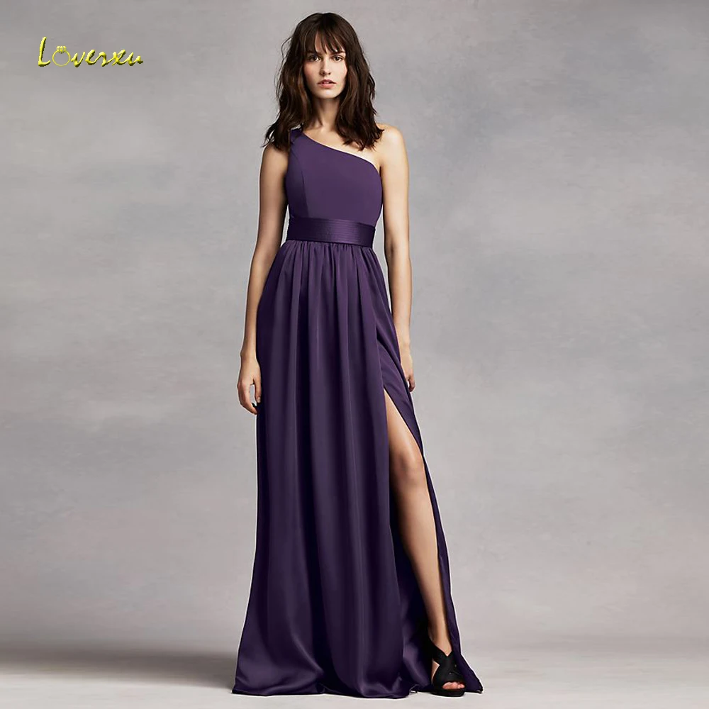 

Loverxu Vestido De Festa Longo One Shoulder Beach Bridesmaid Dresses 2018 Luxury Simple Chiffon Wedding Party Dress Plus Size