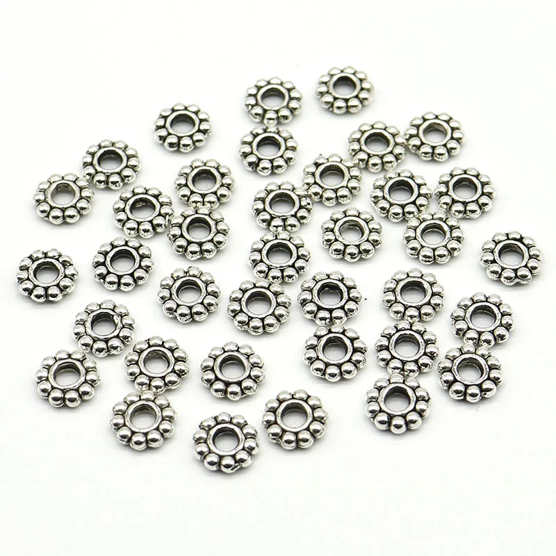 

6mm Wholesale 100pcs/200pcs/lot Daisy Flower Spacers bead Metal Gold Tibetan Silver Spacer Beads for Jewelry Making hole is 2mm