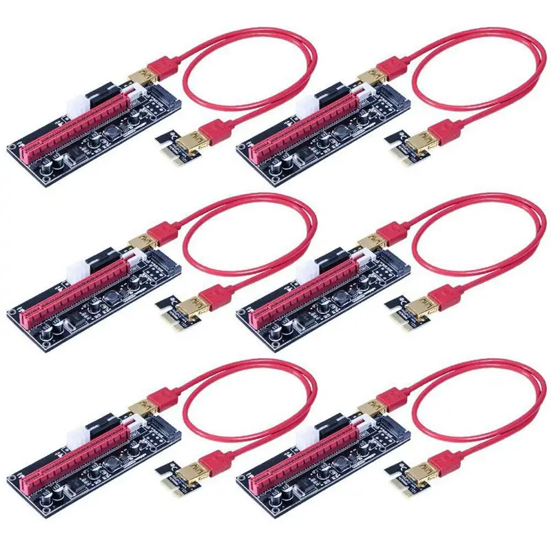 VER009S 6-Pack PCI-E 16x в 1x Питание Riser адаптер карты ж/4PIN, SATA и графическая карта 6PIN интерфейс-60 см USB 3,0 удлинитель