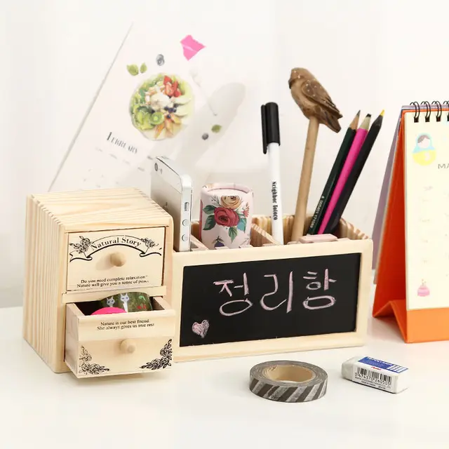 Wood Wooden Desk Organizer Cute Desktop Organizer Pen Pencil Holder For Office