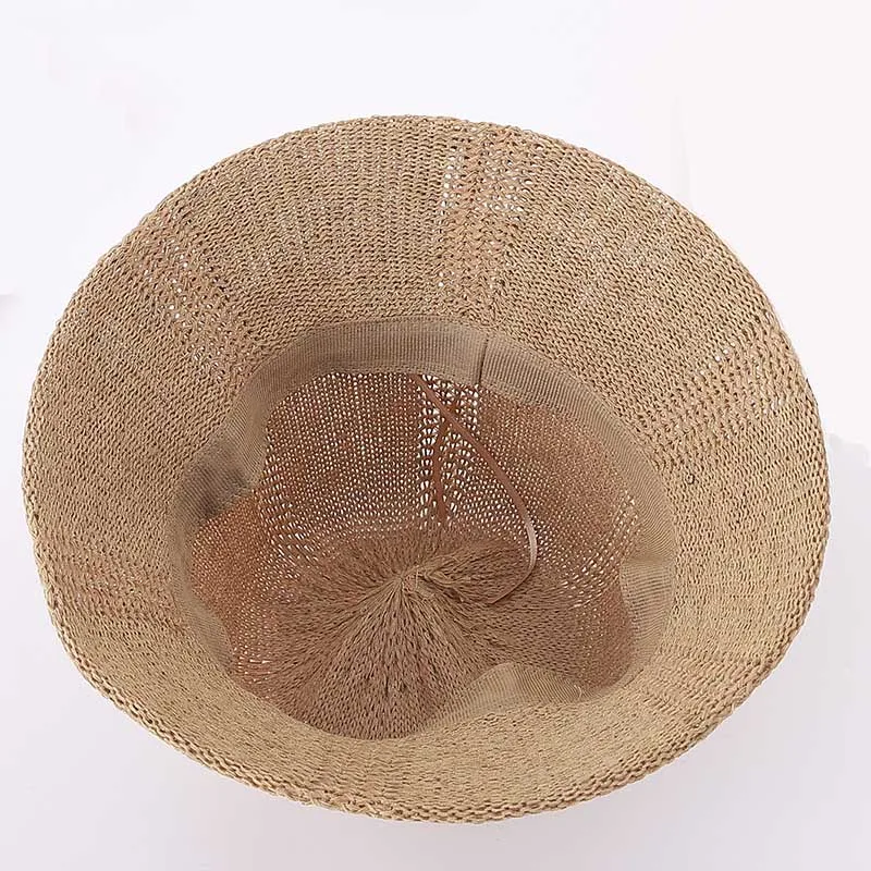 Хлопковые полые вязаные шляпы-ведерки, Женские однотонные Панамы, повседневные складные пляжные кепки для взрослых, женские летние шляпы