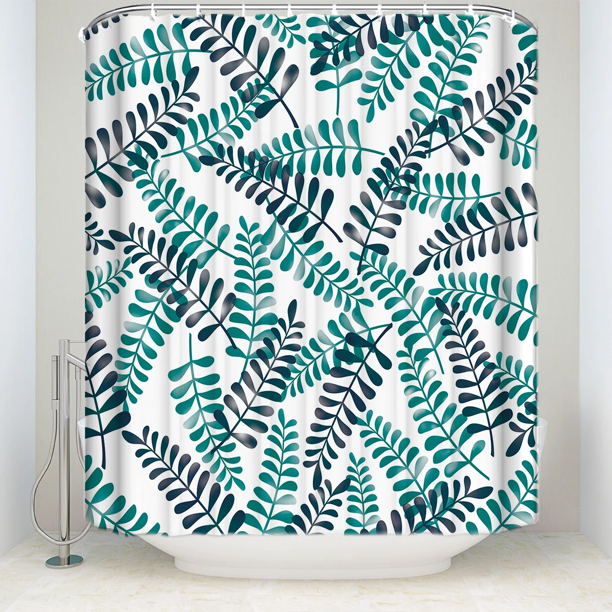 New Arrival Waterproof Ink Tropical Plant Pattern Shower Curtain