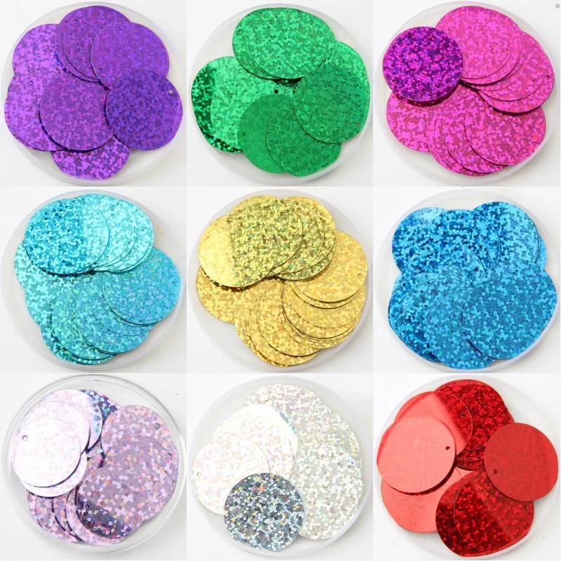 40pcs Large Round Laser Sequins 30mm Pvc Flat Hologram Sequins