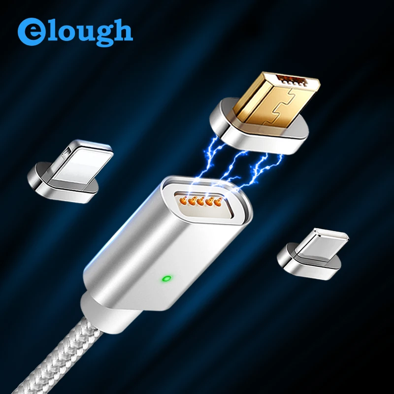 Elough E04 Magnetic Charger USB Cable For iPhone XS Micro USB Type C Cable Magnetic Charging Cable Fast Charging Data code wire